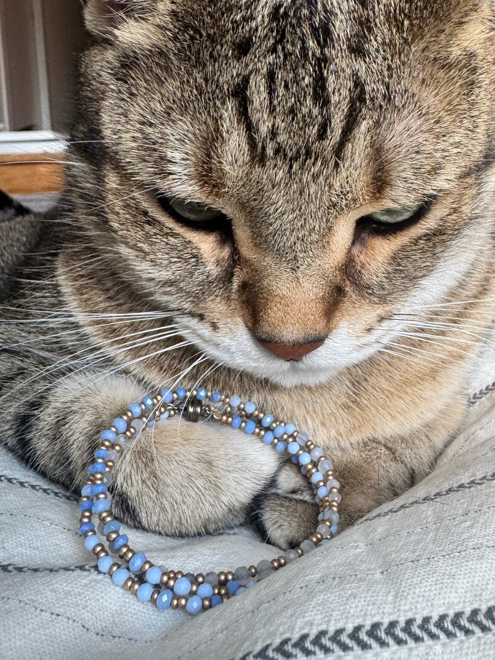 Delicate Light Blue Beaded Triple Wrap Bracelet with Matte Gold Finish